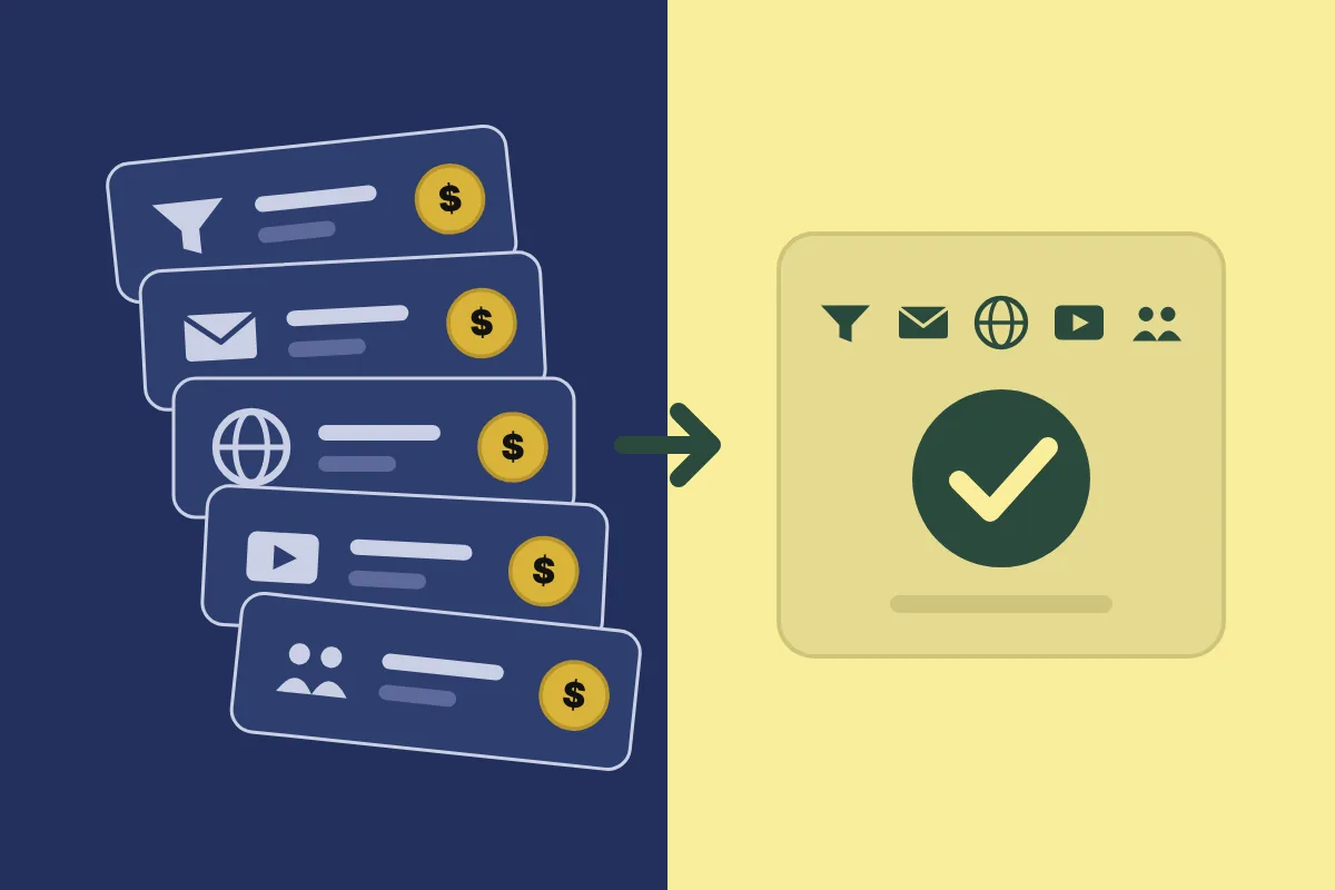 Five monthly tool bills on the left replaced by one platform on the right